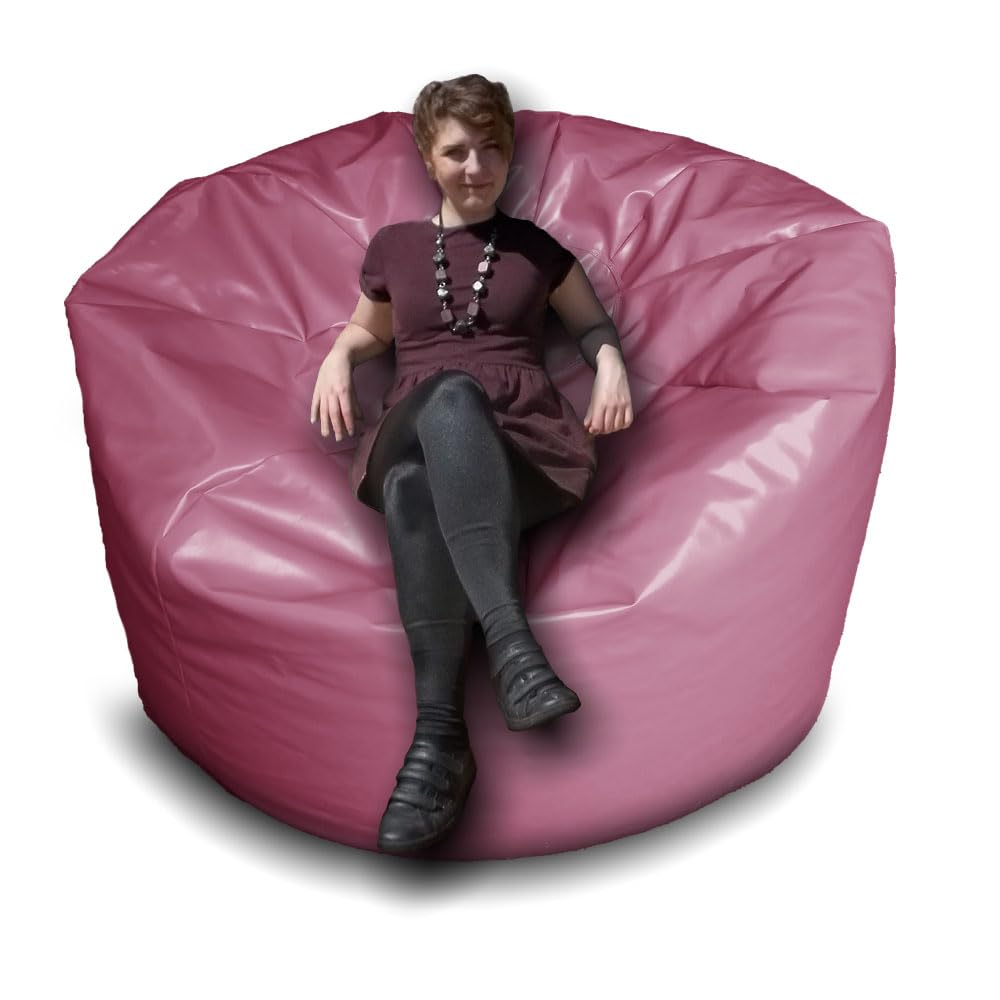 Giant Bean Bag Beanbag, Faux Leather, Gaming Chair Seat, Large Seating Lounger, Couch, Sac for All Ages. Filling Included, Fire Retardant. (Pink, XXL (100 x 100 x 60 cm))