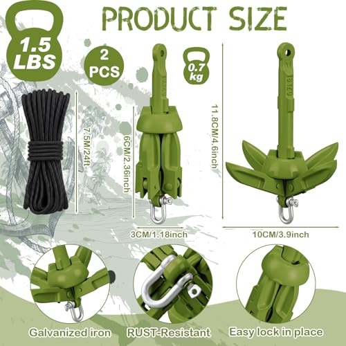 Image of Lounsweer 2 Pack 1.5 /3.5 lb Marine Kayak Anchor Kit Folding Grapnel Anchor Kit Boat Kayak Fishing Accessories for Small Boats Kayaks Canoe Paddle Boards