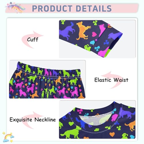 Multicolor Dogs Hearts Cute Pajama Sets Long Sleeve Top and Pants, Snug Fit Sleepwear for Night Wears4