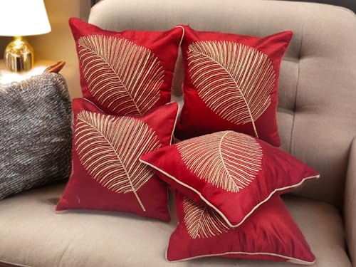 Best Navratri Home Decoration Items (2026) 98 Fab Nation Silk Cushion Cover 16x16 inch Set of 2, Red Golden Zar...