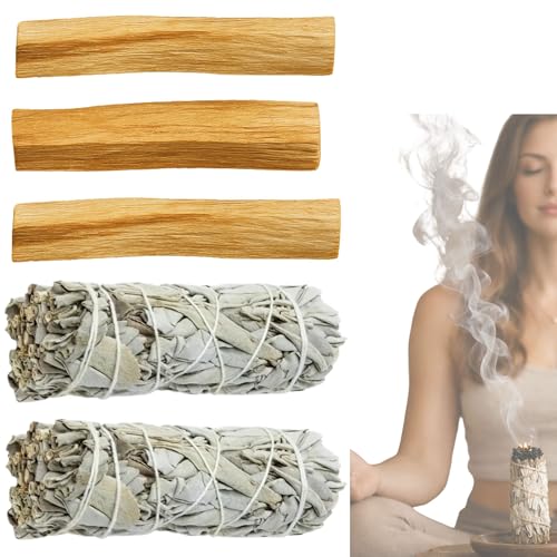 Sauge Blanche à brûler et Palo Santo - Nettoyage énergétique de la Maison - Sauge Blanche et palo Santo Purification a bruler - Bâtonnets d’Encens Artisanaux, Aromathérapie