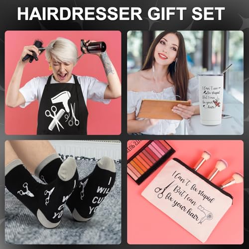 10 Pieces Hairdresser Gifts Set for Women Hair Stylist Appreciation Gift Set with Tumbler,Socks,Makeup Bag,Keychain,Candle,Scissor Hair Clips,Apron,Greeting Card (Tumbler)4