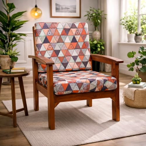 Image of STITCHNEST 'Contour Fit Series' Stretchable Printed Wooden Sofa Cover (Pack of 6) - Elastic Wooden Chair Cover | Wooden Sofa Seat Cover | Size - 20-21 x 20-21 x 3-5 in