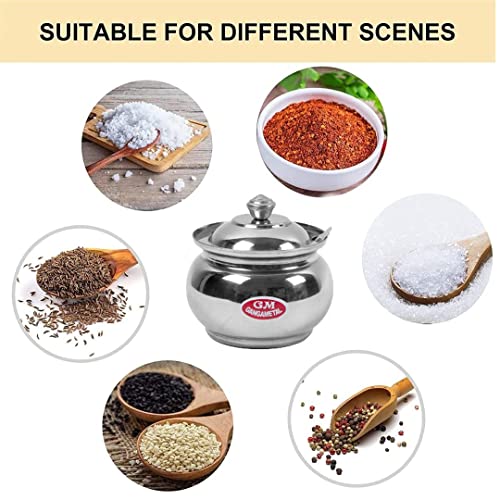 Image of Ghee Container With Spoon Oil Dispenser | Ghee Pot Steel, Ghie Dispenser | Salt Container With Spoon | Steel Oil Pot 300ml Silver Pack of 2 (Pack Of 2, Silver)