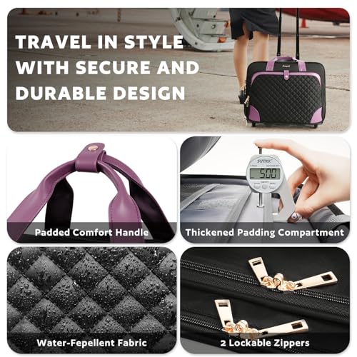 Rolling Laptop Bag, Rolling Briefcase for Women with Waterproof Pocket, 16 Inch Computer Bag, Underseat Carry On Luggage with Wheels for Work Travel Business, Lightweight Black Purple - Image 6