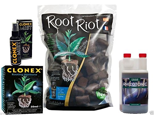 root riot 100 cubes refill bag & clonex 50ml & canna rhizotonic 250ml & clonex mist 100ml
