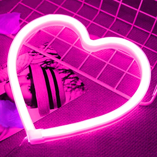 Letrero de neón de corazón rosa, funciona con pilas o alimentación por USB, luz de neón LED para fiestas, bonita decoración del día de San Valentín y regalo, lámpara de decoración del hogar, luz de
