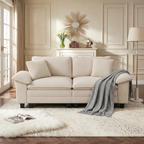 Image of PHI VILLA Cloud Modular Couches Sets, 87.5 inch Sectional Loveseat Sofa with Upholstered Deep Seat, 2-Seater Comfy Couches for Living Room Bedroom, Corduroy Fabric, Beige