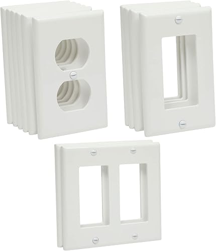 Placas para interruptor de luz y salida – Paquete de 12 receptáculos blancos de 1 banda, 2 bandas y dúplex – estilo decorador atornillado de