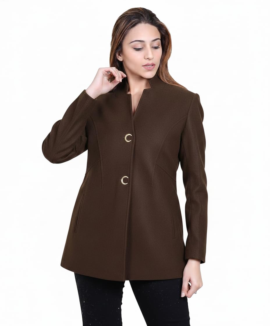 comfy sparrow Women Stylish Star Collar C Button Designed Single Breasted Winter Long Coat-picture-16