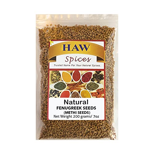 HAW Traders Inc Haw Fenugreek Seeds Natural 7 Oz (200g), All Natural Whole Methi Seeds in Resealable Bag, Whole Fenugreek Spice for Hair Growth, Cooking & Sprouting