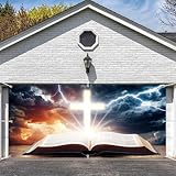 8 x 7 ft Cross Garage Door Backdrop, Religious Church Christian Jesus Resurrection Bible Garage Door Banner, Baptism Communion Indoor Outdoor Wall Background