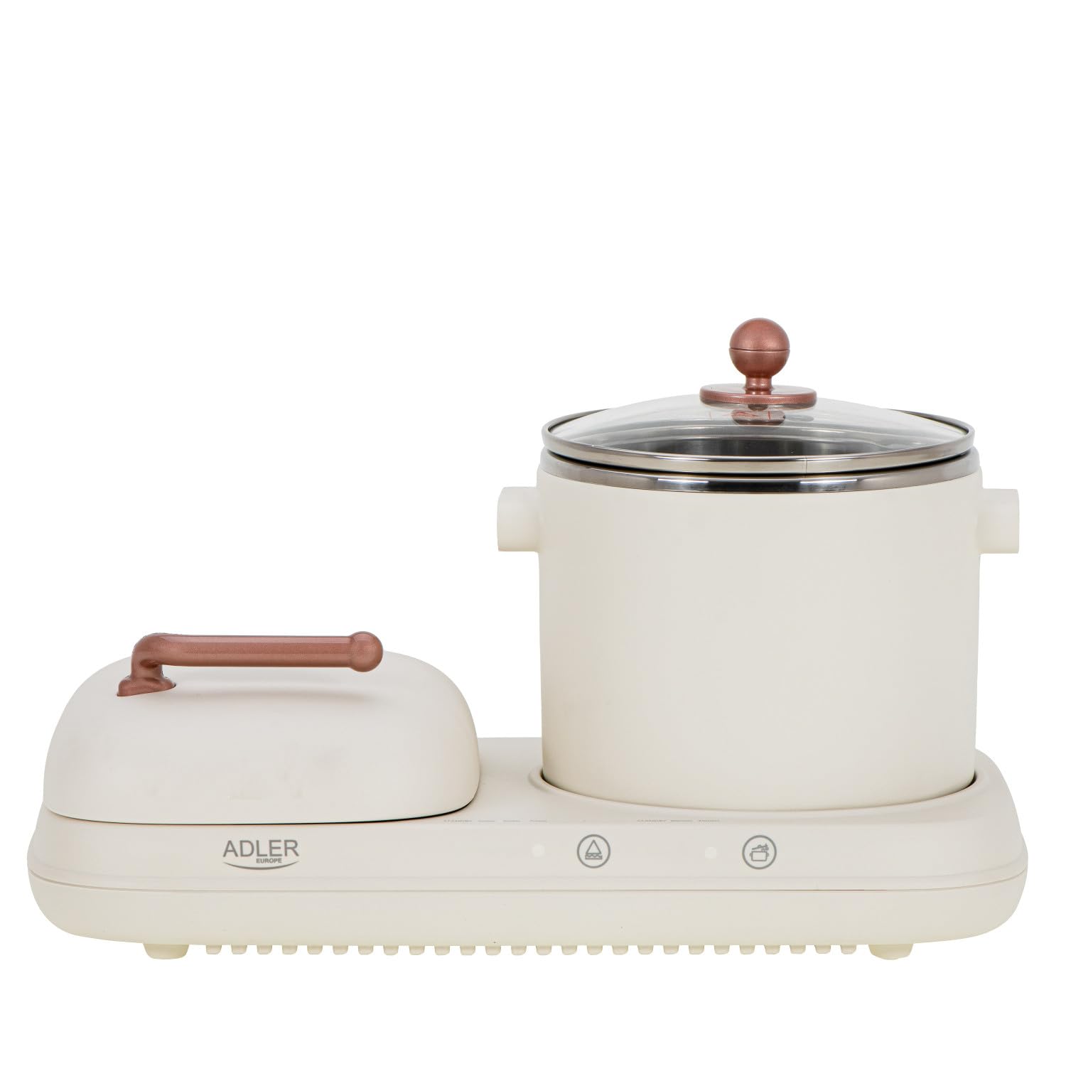 ADLER EUROPE AD 6421 Stazione di colazione 2 in 1 con pentola da 1,0 L e superficie antiaderente per griglia | Design retrò | per piccole cucine | Multifunzionale 1100-1320 W