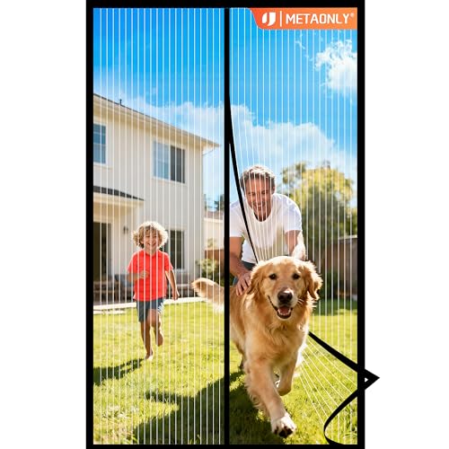 Image of METAONLY Magnetic Screen Door Mesh, Works for Patio, Sliding Door, Keeps Bug Mosquito Out, Fresh Air Flow, Fits 31 inch x 81 inch Door - Curtain Size 33 inch x 83 inch, Black Frame White Veil