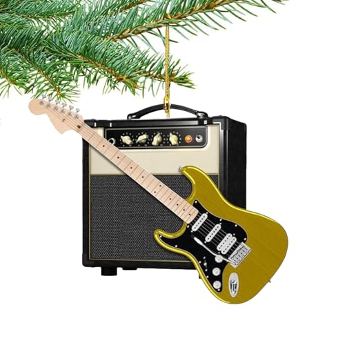 2d アクリル ギター オーナメント、エレキギター音楽オーナメント、クリスマスギターデコレーション 音楽愛好家向け ホリデークリスマス用の楽器オーナメント