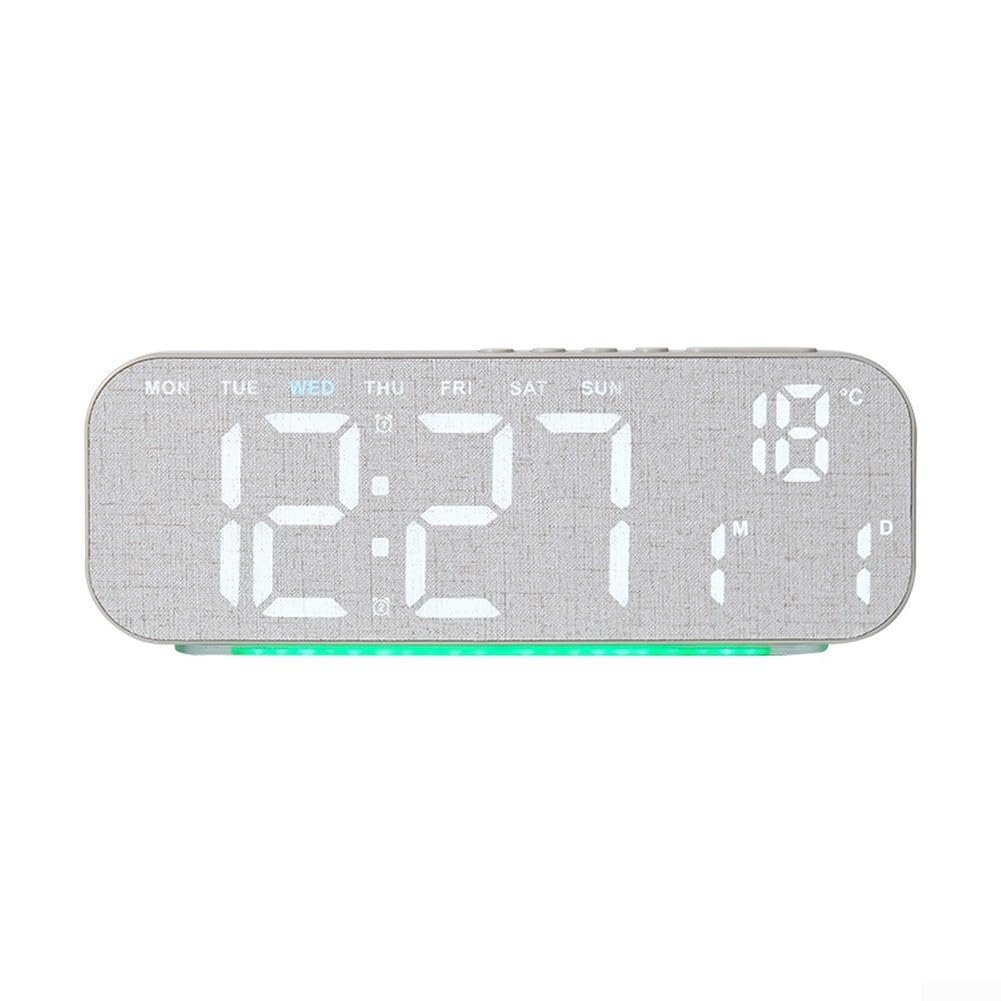 Led Digital Alarm Clock With Wooden Grain Finish, Large Screen Display Shows Time Date Temperature, 5 Color Ambient Light, Adjustable Brightness, Wall Mount Or Tabletop For Home Office Bedroom(D)