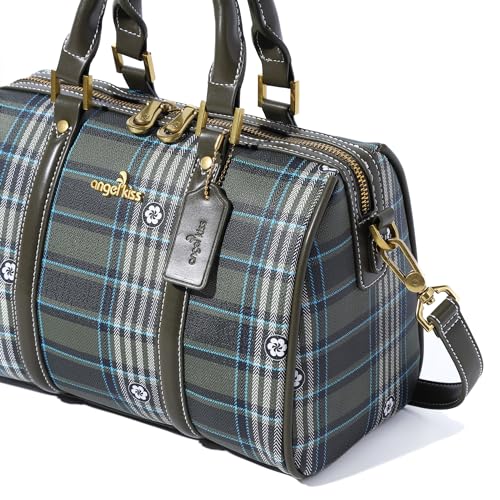Image of Angel Kiss Women Satchel Purses and Handbags Vegan Leather Boston Barrel Bag Top Handle Shoulder Purse with Crossbody Strap | Vegan Leather