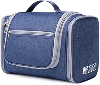 WANDF Large Hanging Toiletry Bag Travel Cosmetic Organizer Shower Bathroom Bag for Men Women Water-Resistant (Denim Navy Blue)
