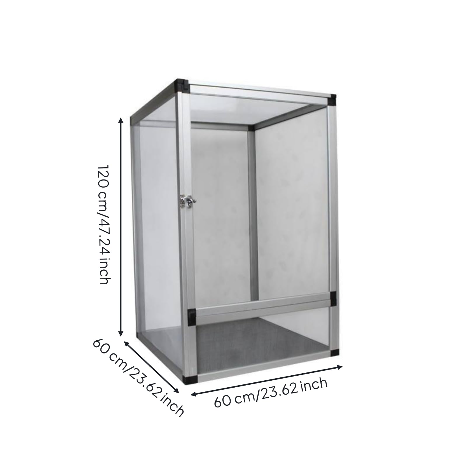 Terrario de Reptiles en Aluminio Jaula Acuario Vivario Construcción Ligera con Ventilación Continua en Todos los Lados y, Array, Plateado, Puerta De Acrílico Plateada 60 60 120cm