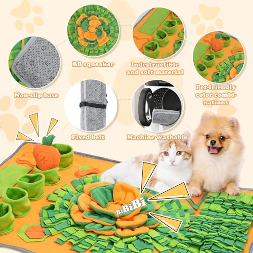 DEWEL Schnuffelmatte für Hunde, mit Karotten mit Sound, interaktives Spielzeug für Hunde, faltbar und waschbar, 78 x 48 cm (Karottenfarben)