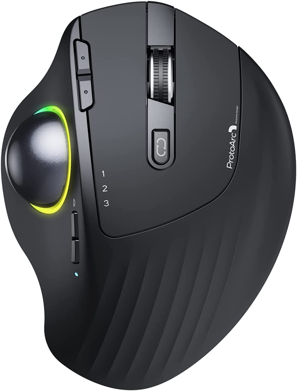 ProtoArc EM01 RGB Bluetooth Multi Device Trackball Mouse,2.4 GHz Bluetooth,Easy Thumb Control,Precision & Smooth Tracking,Adjustable DPI,Ergonomic Design,for Windows/PC/Mac,Rechargeable Battery-Carbon
