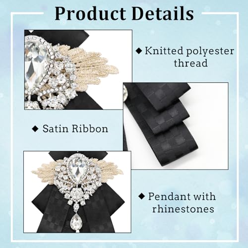 Image of Luckyvestir Womens Mens Bow Tie Ribbon Black Rhinestone Bow Ties Men Large Crystal Bowknot Bowtie for Wedding Party Banquet