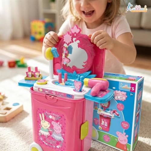 Image of Peppa Pig Dressing Set & Makeup Trolley Kit for Girls, 15 Pcs Pretend Play Beauty Set with Music & Lights, Educational Role Play Toy - Learning Game -Birthday Gift for Kids 3+ Years (Pink)