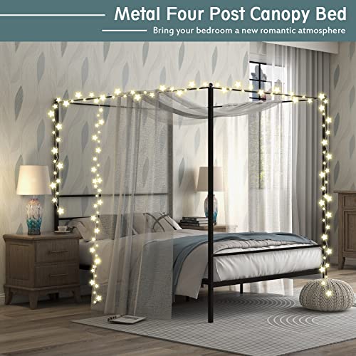 Goflame Queen Size Metal Canopy Platform Bed Frame, Modern Canopy Bed With 4 Posters, Underbed Storage, Mattress Foundation With Steel Slat Support And Headboard, Easy Assembly, No Box Spring Needed #TOP6