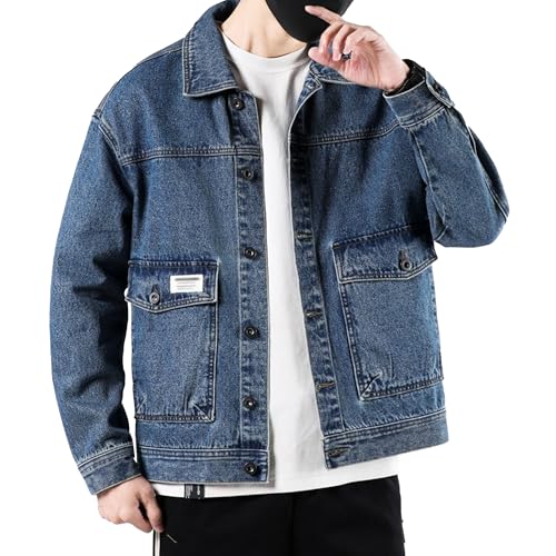 Maiyifu-GJ Men's Distressed Denim Jacket Cotton Casual Slim Fit Trucker Jean Jackets Spring Fall Lightweight Motorcycle Coats