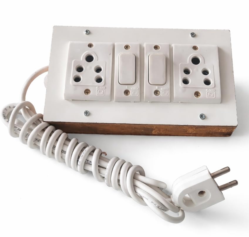 Extension Board with 2 Sockets and 2 Switches, White, Wooden Base, with Power Cord and Plug-picture-25
