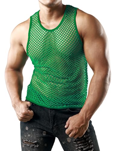 Image of JOGAL Men's Mesh Fishnet Fitted Sleeveless Muscle Top