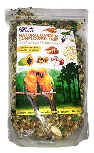 Birds LOVE All Natural Garden Blend Bird Food for Lovebirds, Parakeets, Cockatiels, Conures, Quakers, Cockatoos, Macaws and All Sized Birds (2lb â€“ Sunflwr Free Conure Diet)
