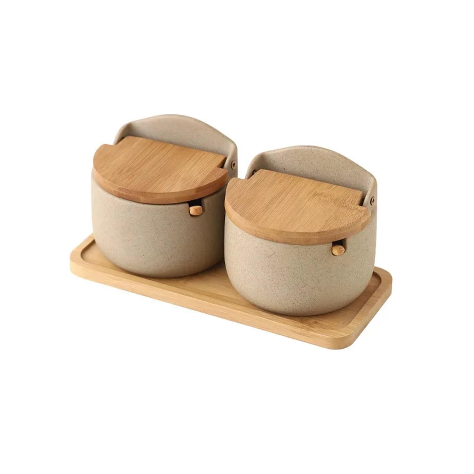 UBOHUZ Ceramic Seasoning Jar lid Spice jar With Spoon Kitchen Sugar Salt Spices Storage Box Household Container for Salt Sugar Spice Pepper(2Pcs Set)