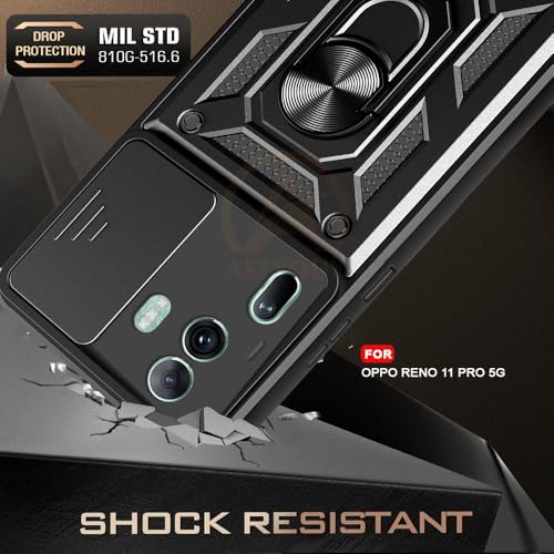 Image of Armor Bumper Back Cover Case for Oppo Reno 11 Pro 5G Rotating Camera Cover, Ring Holder & Kickstand | Heavy Duty & 360 Degree Protection Oppo Reno 11 Pro 5G Back Cover (Black)