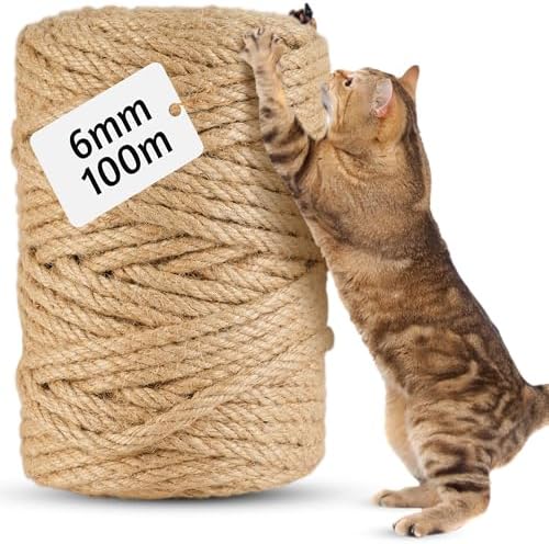 100m Sisalseil für Kratzbaum 6MM, Natur Sisal Seil für Katzen, Kratzseil, Haushalt, Garten,Handarbeiten, DIY, Dekoration, Kordel für Ersatz (100M x 6MM)