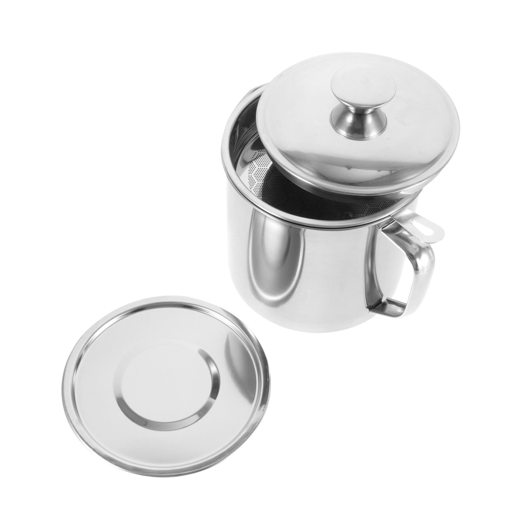 MYXJX oil dispenser, Stainless Steel Oil Strainer Container with Fine Mesh Filter and Drip Cover for Reusable Cooking