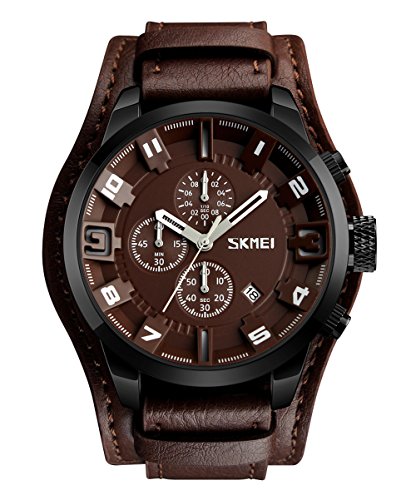Skmei 腕時計 メンズ シンプル ウォッチ スポーツ ビジネス腕時計 革 カジュアル 薄型 革ベルト インデックス 上品 人気 記念日 プレゼント 茶色文字盤 茶色ベルト