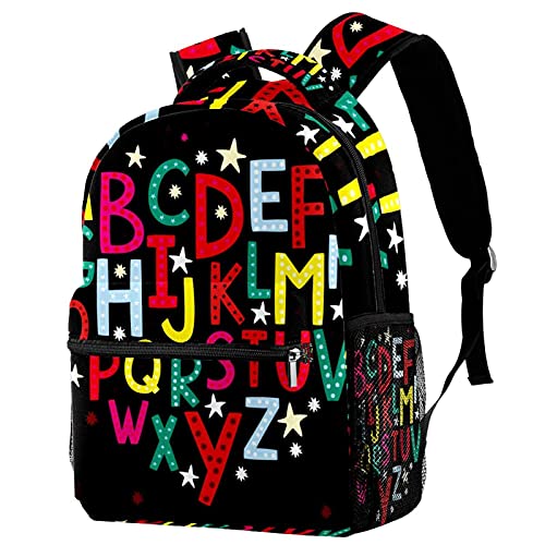 Sac à dos de voyage alphabet noir avec porte-bouteille enfant fille garçon léger