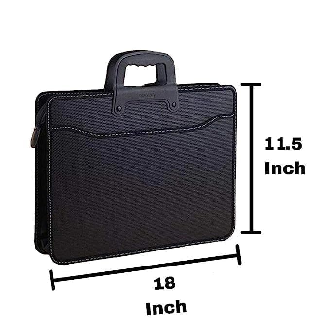 Image of Top Handle Business Briefcase Bag Oxford Fabric Office School Meetting Travel Use File Bills Document Expanding Storage Organizer Holder A4 Size File Folder Carrying Case Handbag (Black HB415)