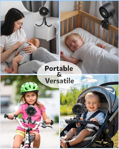 Image of AMACOOL Baby Stroller Fan, Rechargeable Portable Clip on Fan, 17H Cooling | LED Display, 360Rotate, 5 Speeds Personal Cooling Fans for Car Seat, Crib, Travel, Camping, Baby Essentials Registry Gifts