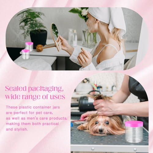 Image of Patelai 4 Pieces Round Wide-mouth Leak Proof Plastic Container Jars with Lids for Travel Storage Makeup Beauty Products Face Creams Oils Salves Ointments DIY Making(16 Ounce,Pink)
