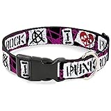 Buckle-Down 6-9' I Heart Punk Rock with Safety Pins Black/Fuchsia/White Plastic Clip Collar, Narrow Small