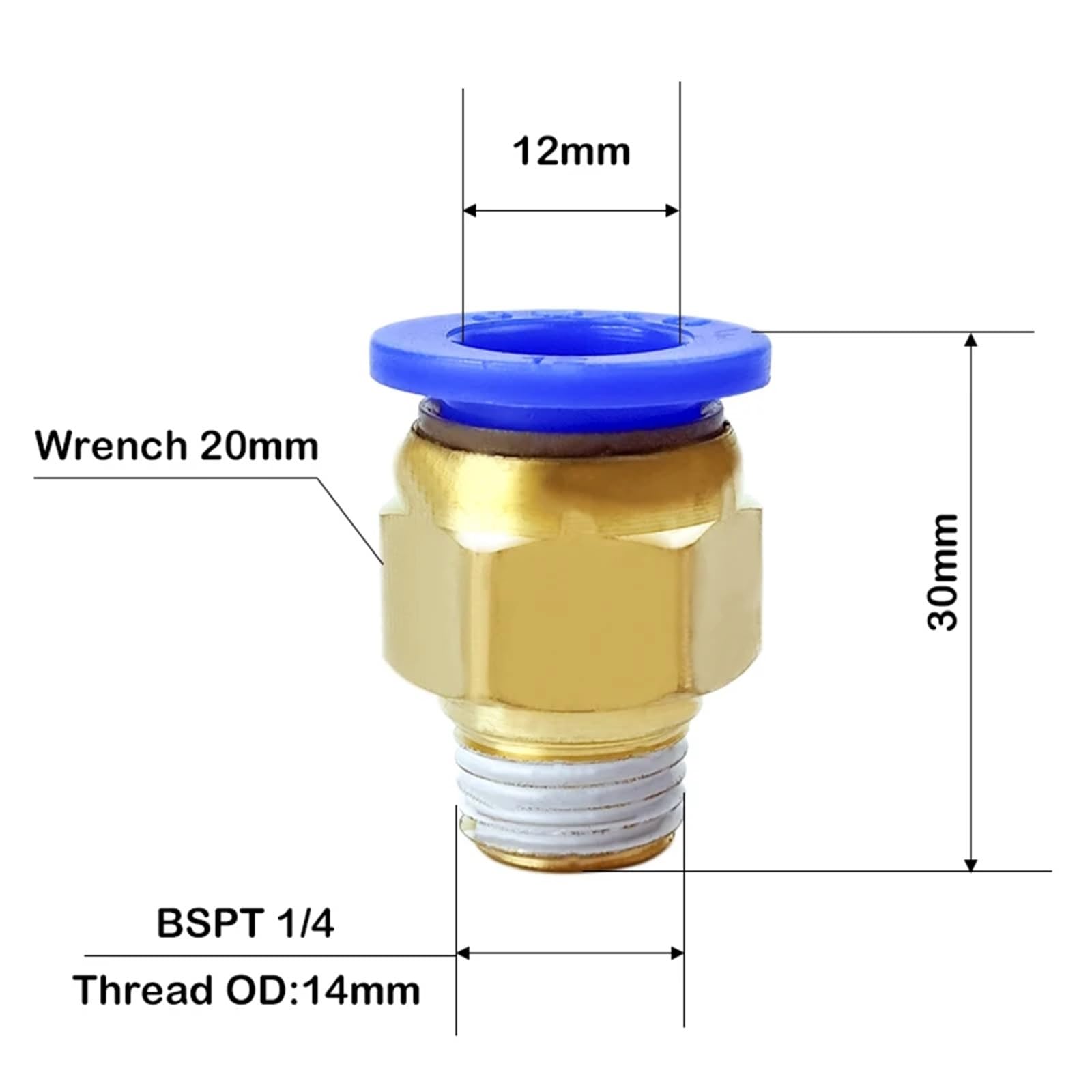 PC12-02 12 mm bis 1/4 Zoll pneumatische Anschlüsse Messing Durchgangsstecker gerade One-Touch-Armaturen 10 Stück