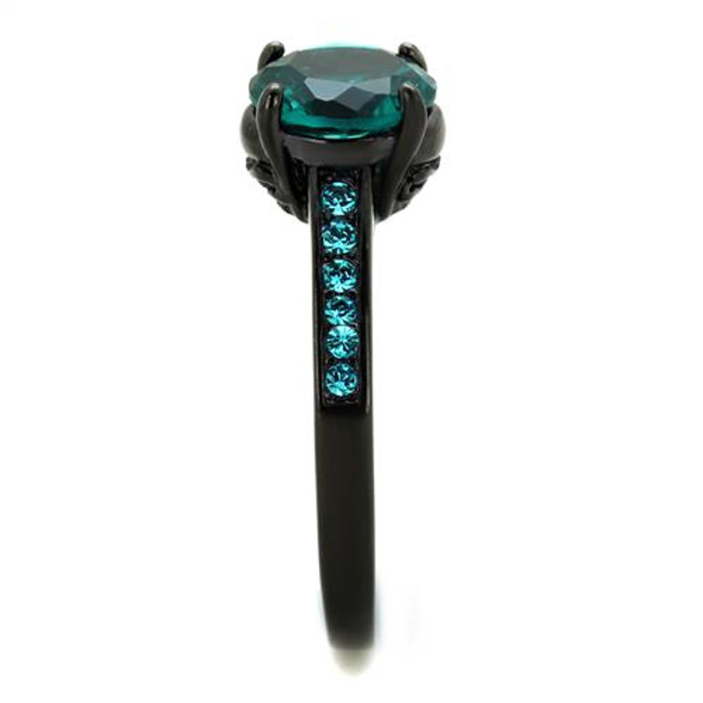 Anillo de compromiso de acero inoxidable negro con circonita verde azul de 2.16 quilates para mujer, talla 5-10, Acero inoxidable, Zirconia cúbica 4