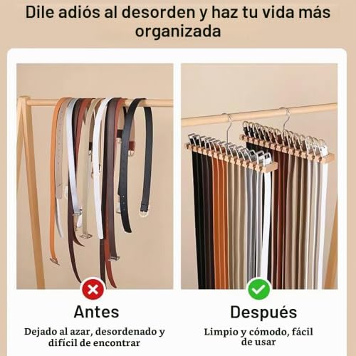 Miniatura 5 de Gmedhc Percha Para Cinturones, Cinturonera De Madera Con 12 Ranuras, Perchero De Corbatas Colgador De Cinturón Para Organizar Cinturones, Correas