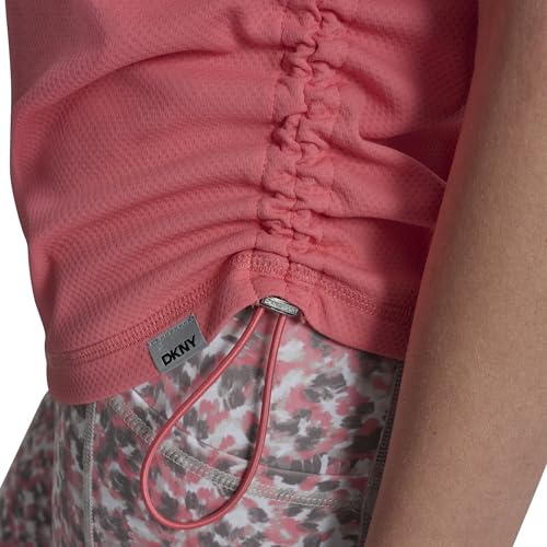 Image of DKNY Women's Short Sleeve V-Neck Tech Ruched Side Seam Active T-Shirt