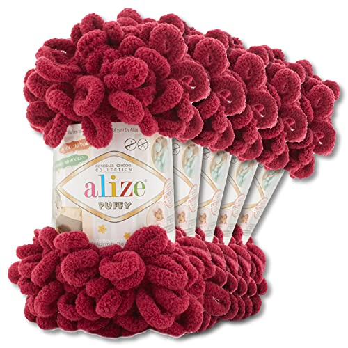 Wohnkult Alize Puffy Wool Chenille Loop Wool, 5 x 100 g, Crochet and Knit without Tools, Clothing, Accessories, Blankets, Rugs (107