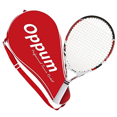 OPPUM Adult Carbon Fiber Tennis Racket, Super Light Weight Tennis Racquets Shock-Proof and Throw-Proof,Include Tennis Bag Tennis Overgrip (Kids Racket 19-Inch Red, 19-Inch)