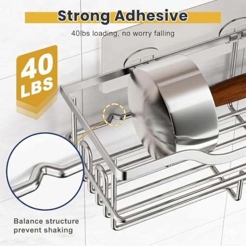 Image of OMAIRA 3-Pack Shower Caddy with Soap Holder, Adhesive Rustproof No-drill Strudy Loading Inside Shower Organizer Shelves Rack Storage Bathroom Organization for Smooth Wall Glass Tile, Black (XX-Large)