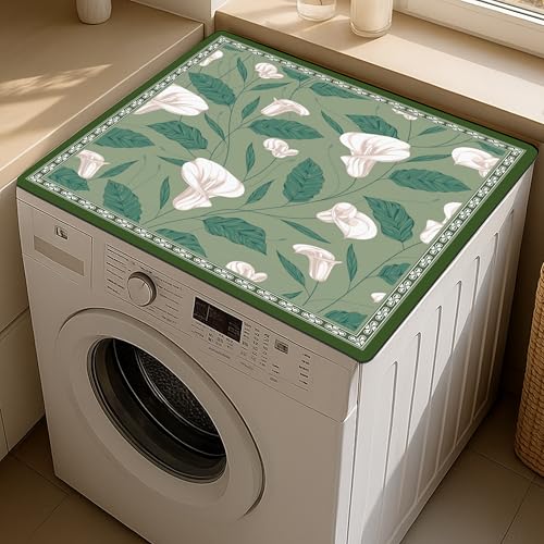 Image of Yellow Weaves Washer & Dryer Cover for Top, 60 x 60 cm, Washing Machine Top Protector Mat for Kitchen /Laundary Room, Water Absorbing, Dustproof, Scratch Resistant & Non-Slip (Floral Green)
